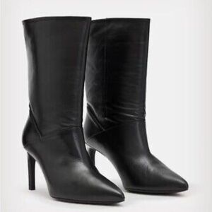 Allsaints Orlana Pointed Toe High Heel Slouch Boots in Black